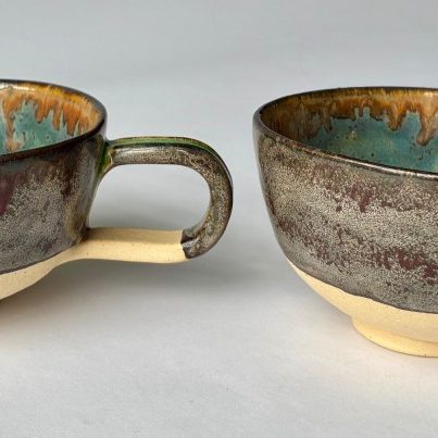 Cappuccino Mugs w/glass inlay- ceramics