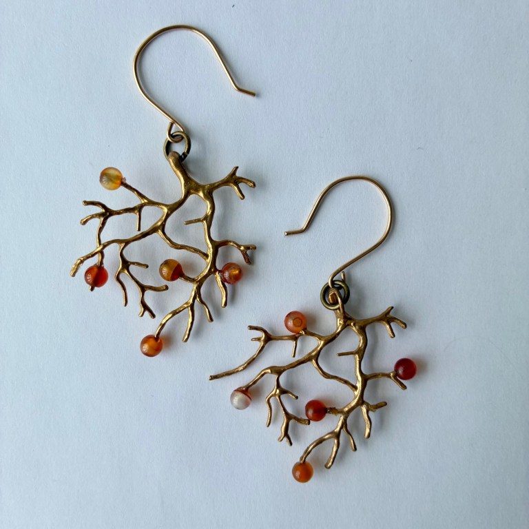 Carnelian & Bronze Branch Earrings - earrings