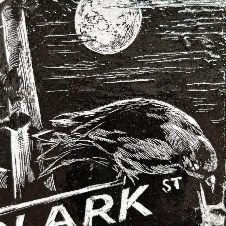 Clark Street - print transfer on wood block