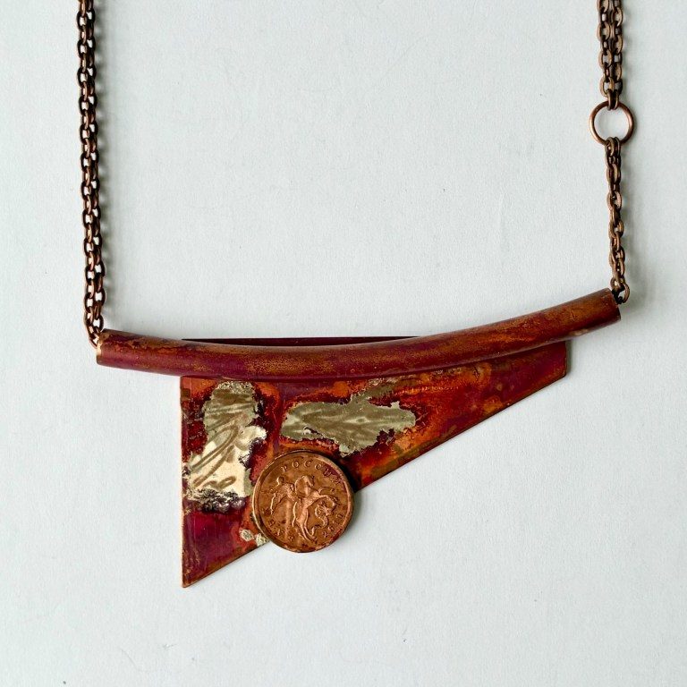 Copper Bow and Coin Copper Necklace - necklace