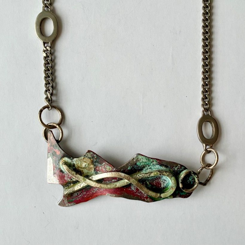 Copper/Sterling Necklace on Steel Chain - necklace