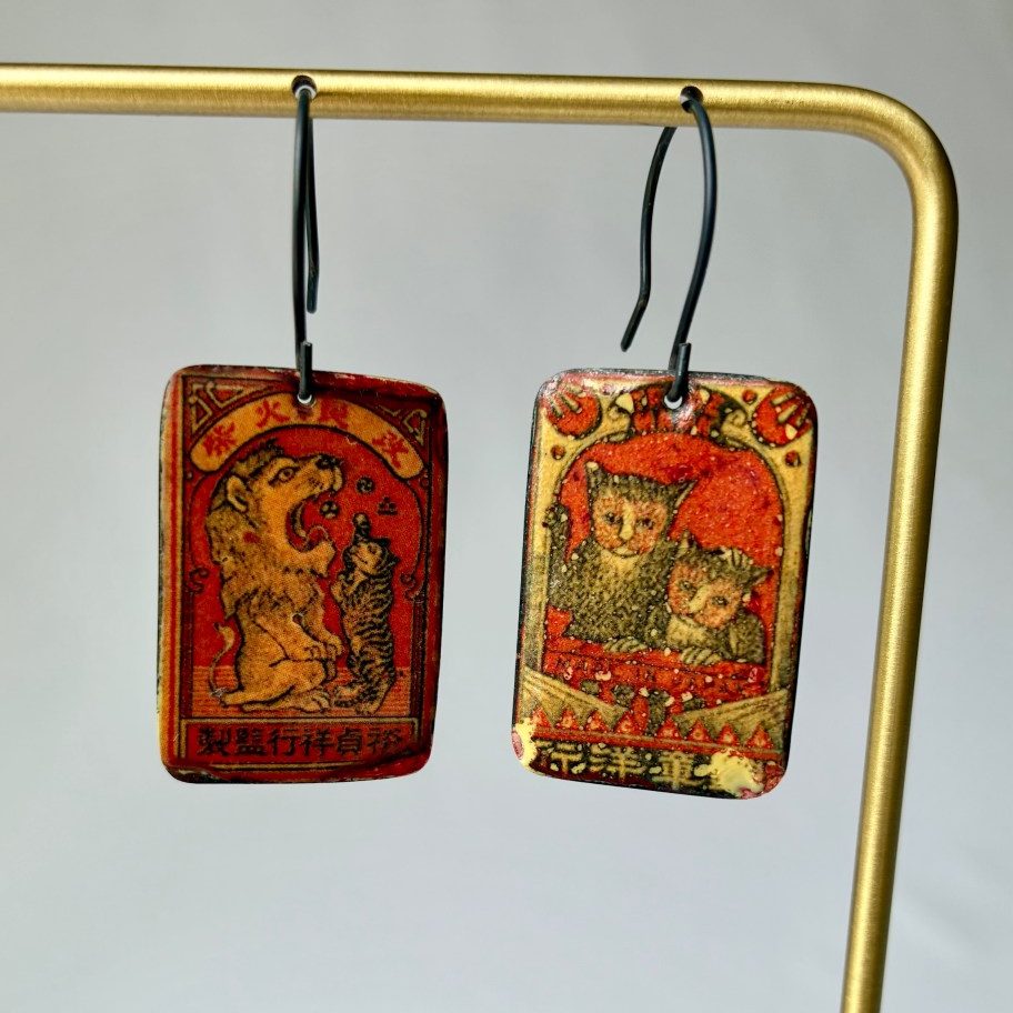 Feline Enamel Earrings, Niobium Ear Wires - earrings