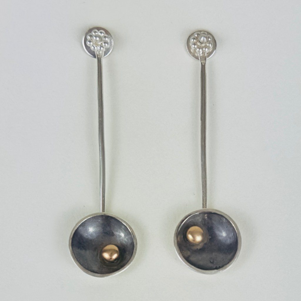 Line, circle, bronze dot - earrings