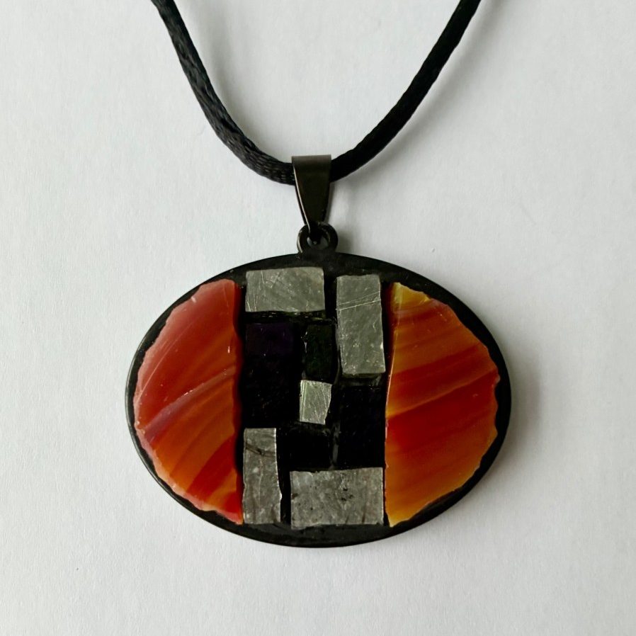 Oval Orange/Black Mosaic Necklace - necklace