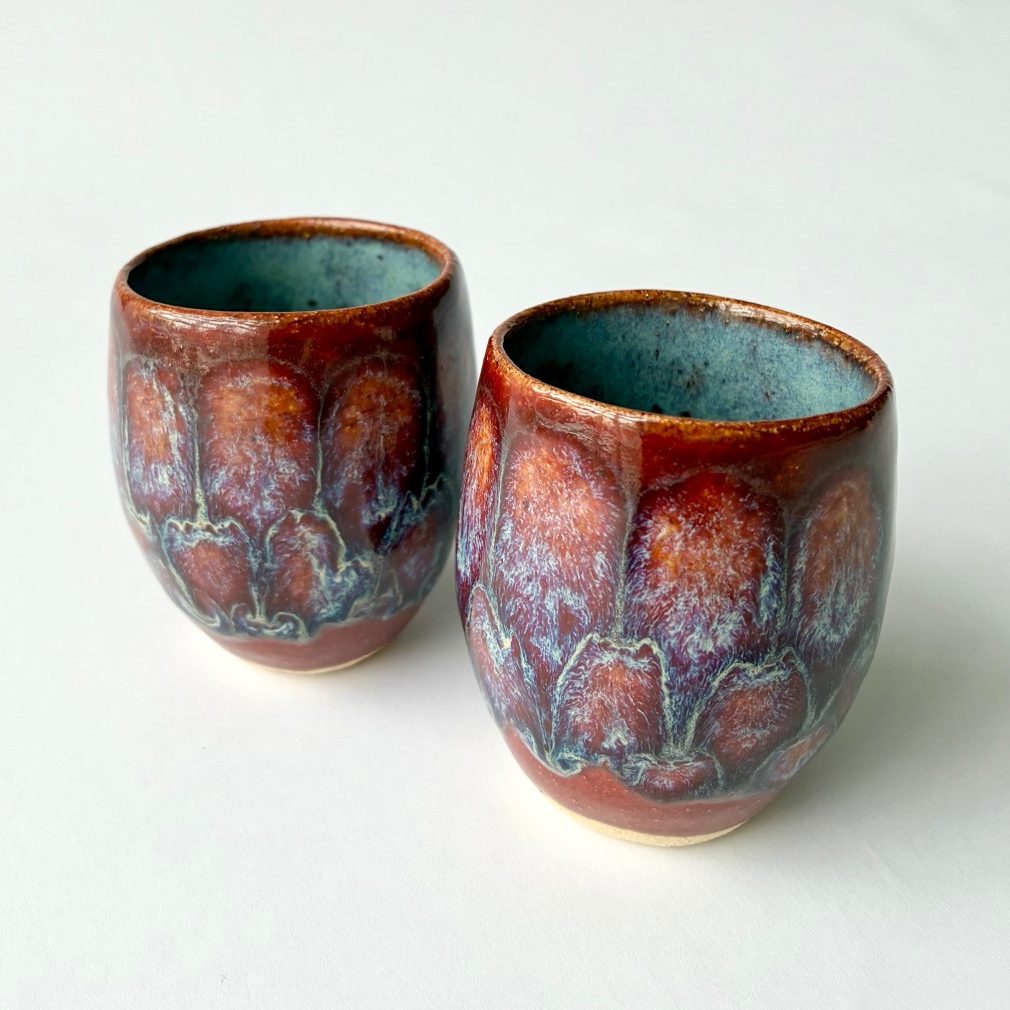 Red/Blue Blossom shot glasses - ceramics