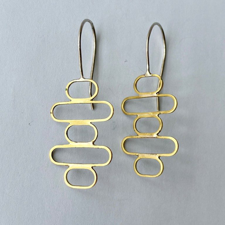 "Stacked Brass Ovals Earrings" - Roslyn Broder