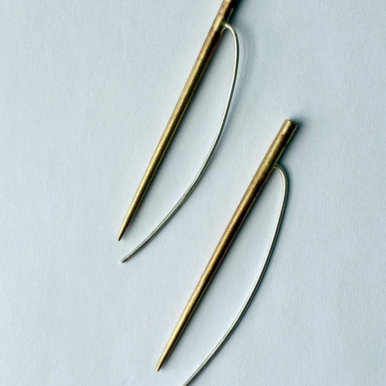 Two Lines   Bronze Earrings - earrings