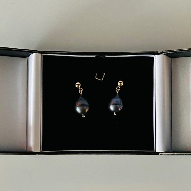 The Gemini Twins - peacock pearl, gold earrings