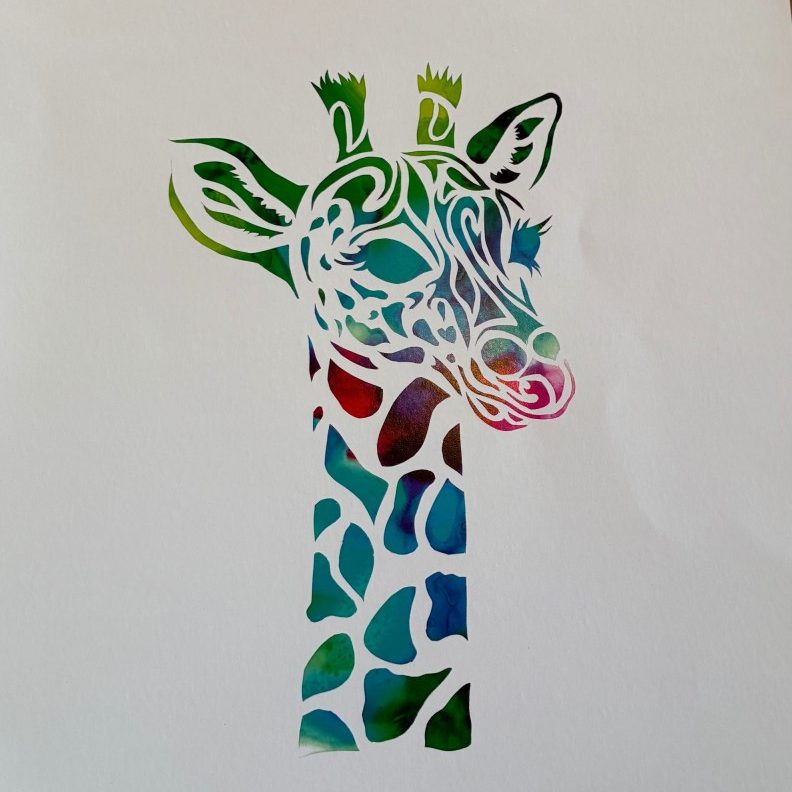 "Rainbow Giraffe" (Matted Print)- Micki Croisant
